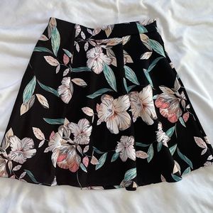 Decree skater skirt black and floral pattern circle skirt with elastic waistband